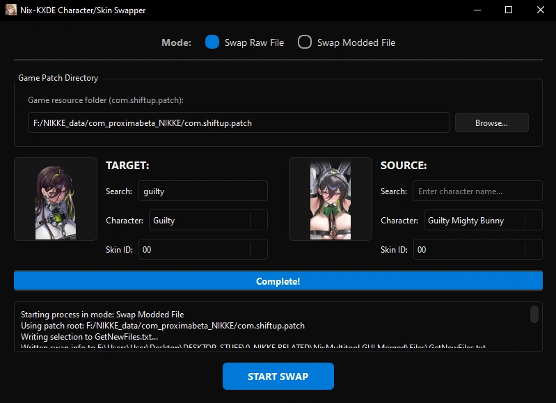 Character Skin Swapper tool screenshot